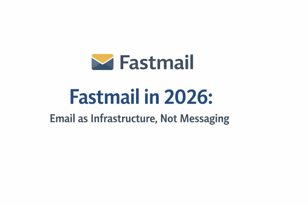 Fastmail feature image showing the Fastmail logo and the title “Fastmail in 2026” on a plain white background.
