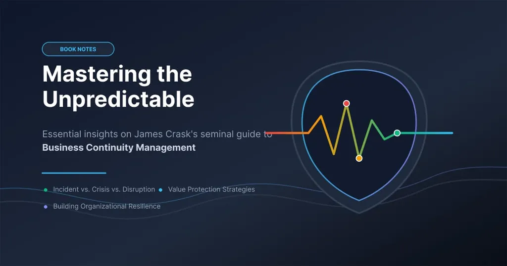 Dark-themed cover image featuring a protective shield with a glowing heartbeat pulse line symbolizing business continuity and resilience.
