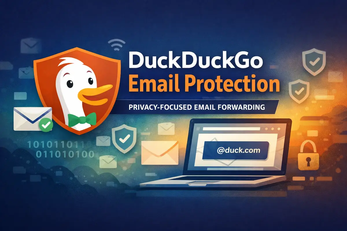 DuckDuckGo Email Protection illustrating email forwarding that blocks trackers and reduces spam