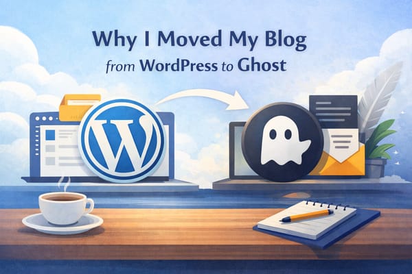 Illustration showing a move from WordPress to Ghost for blogging