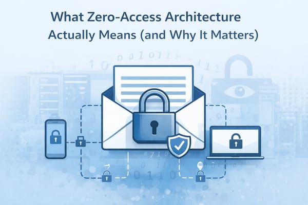 Illustration showing zero-access email architecture where only the user can read message contents