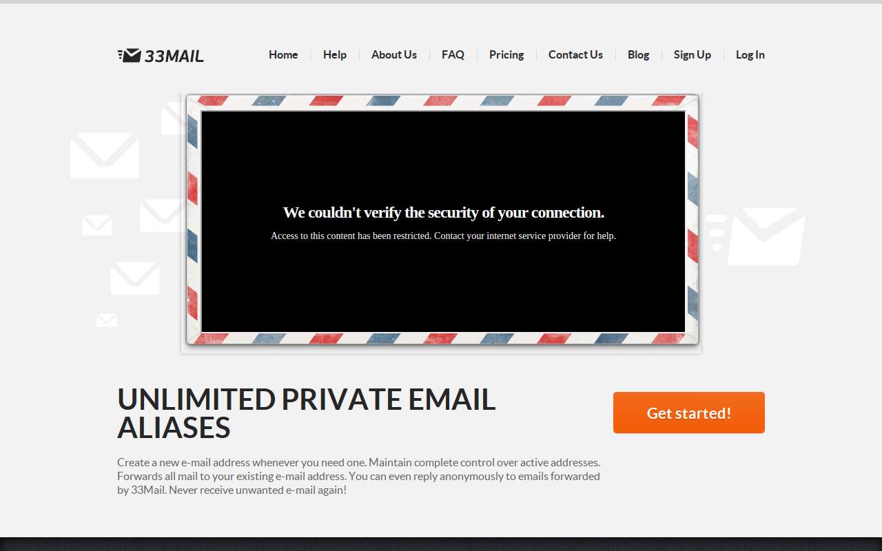 The 33Mail home page, as my checks saw it