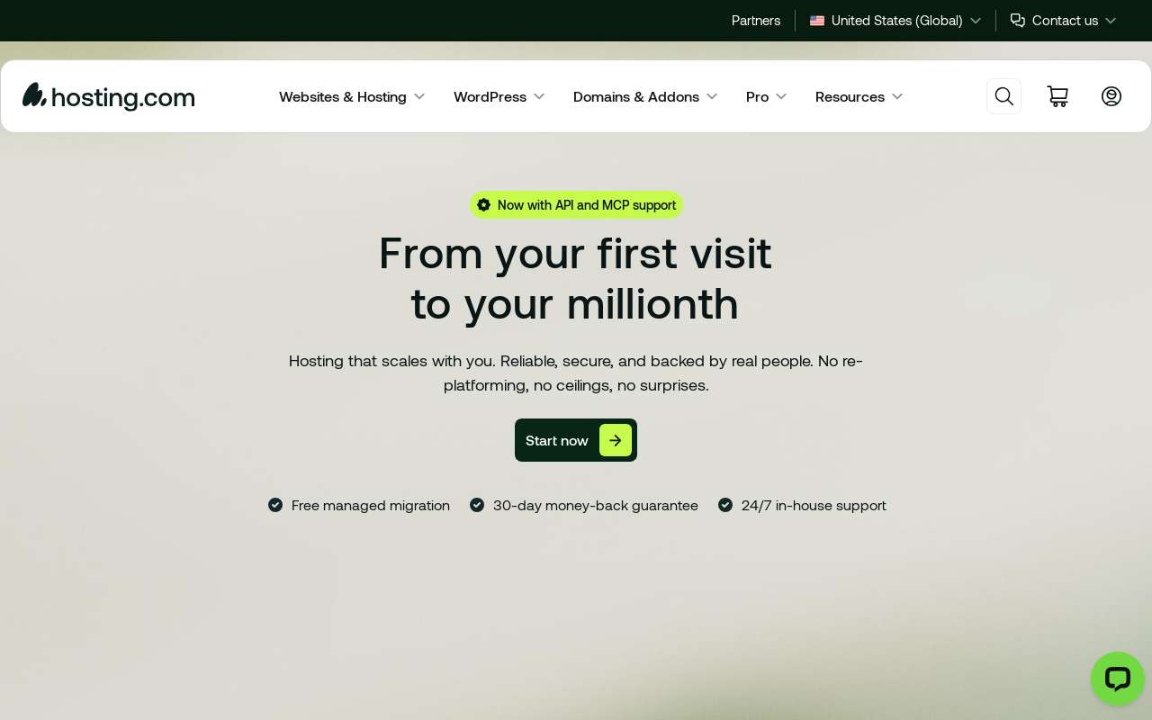 The A2 Hosting home page, as my checks saw it