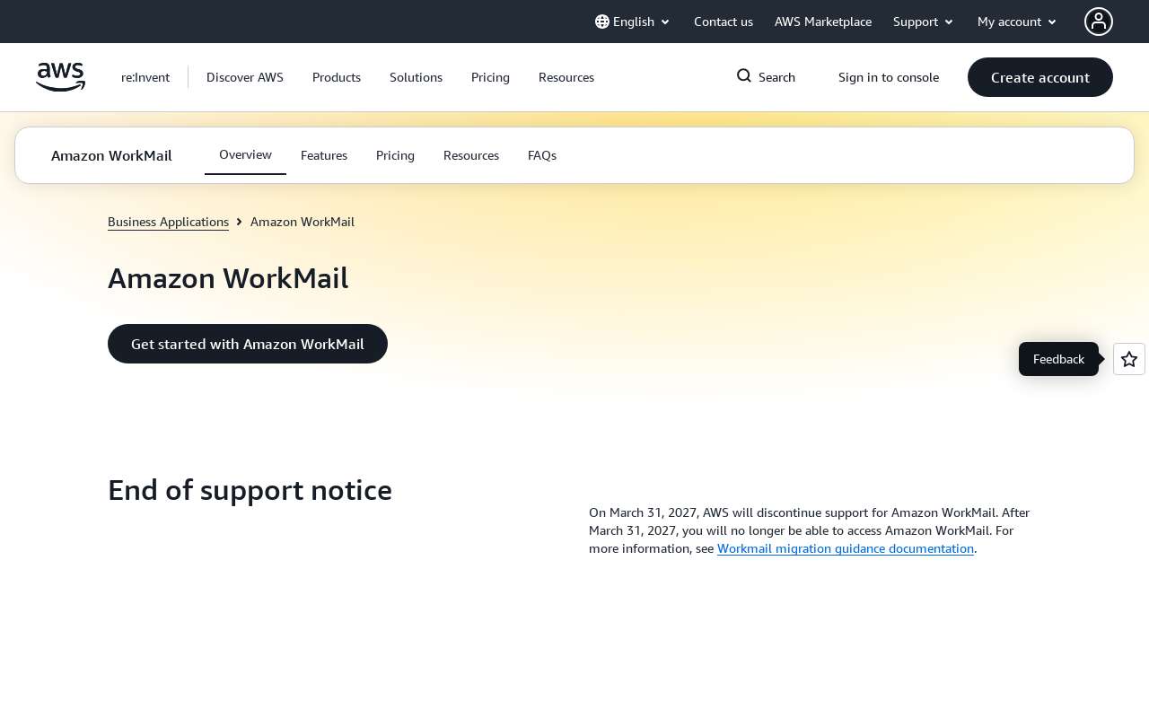 The Amazon WorkMail home page, as my checks saw it