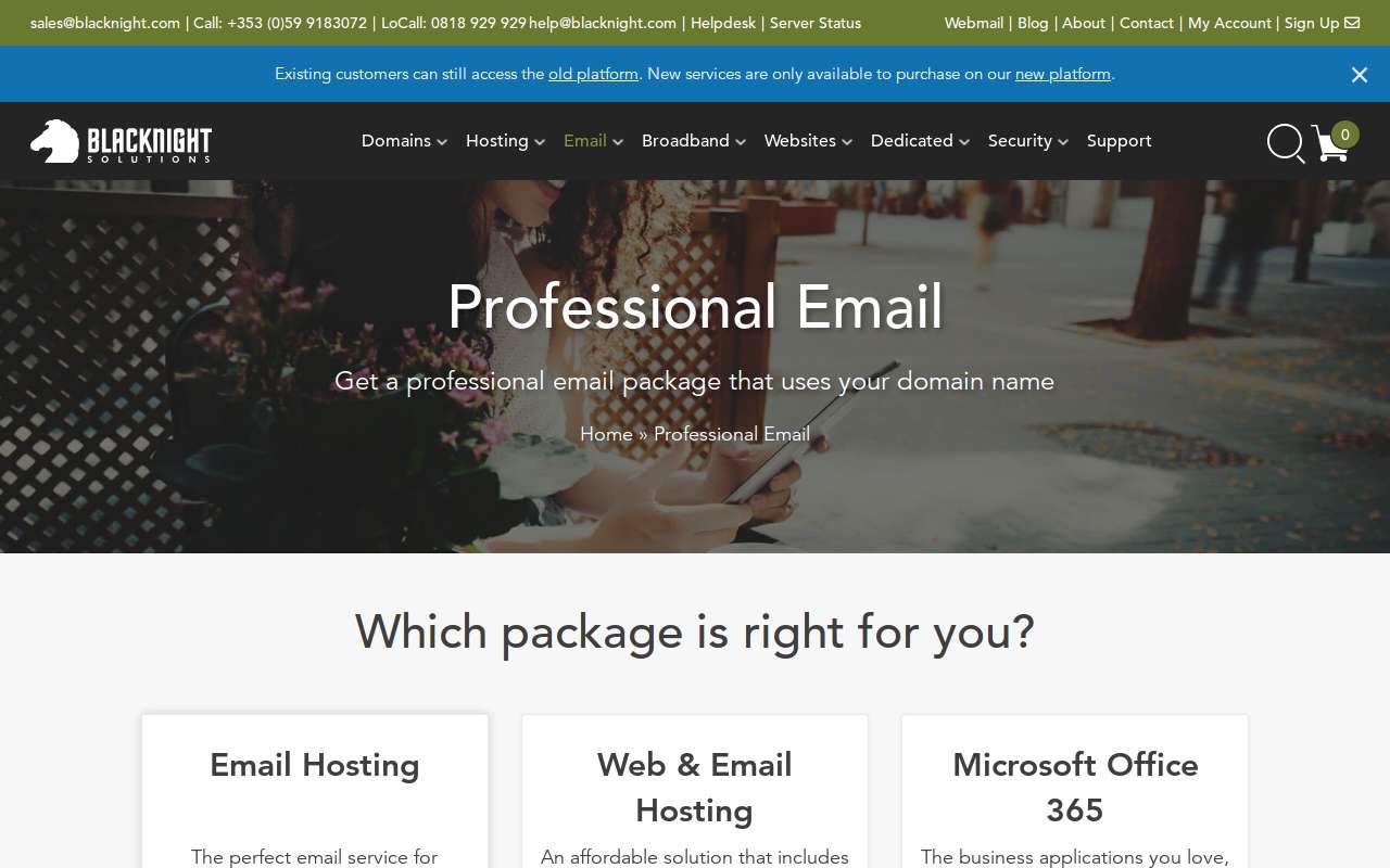 The Blacknight home page, as my checks saw it