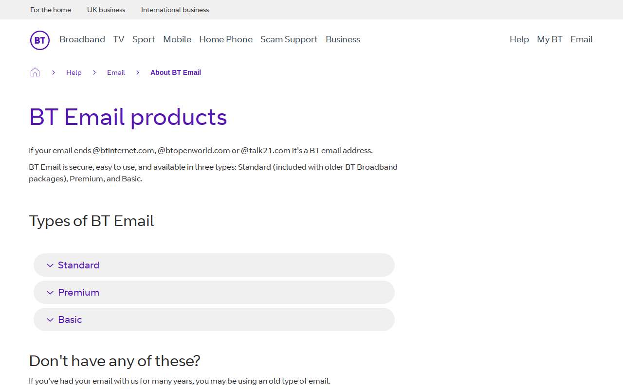 The BT Email home page, as my checks saw it