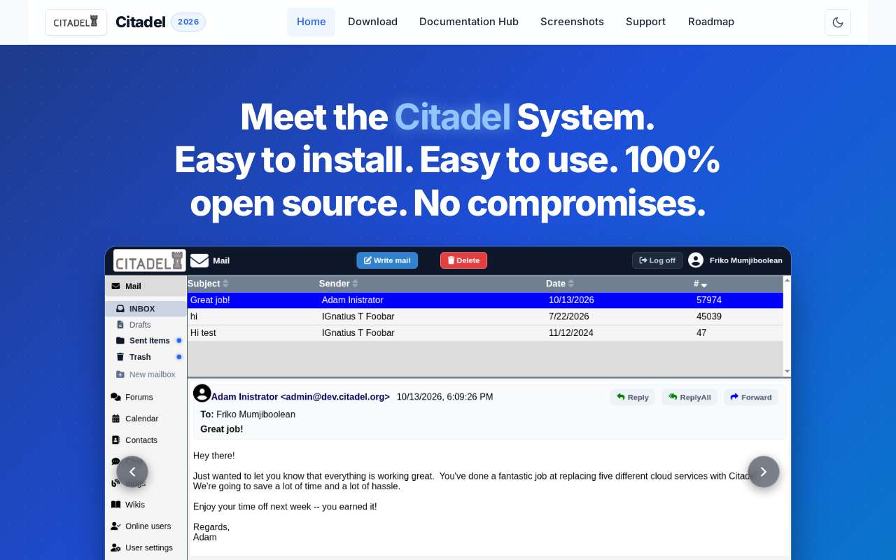 The Citadel home page, as my checks saw it