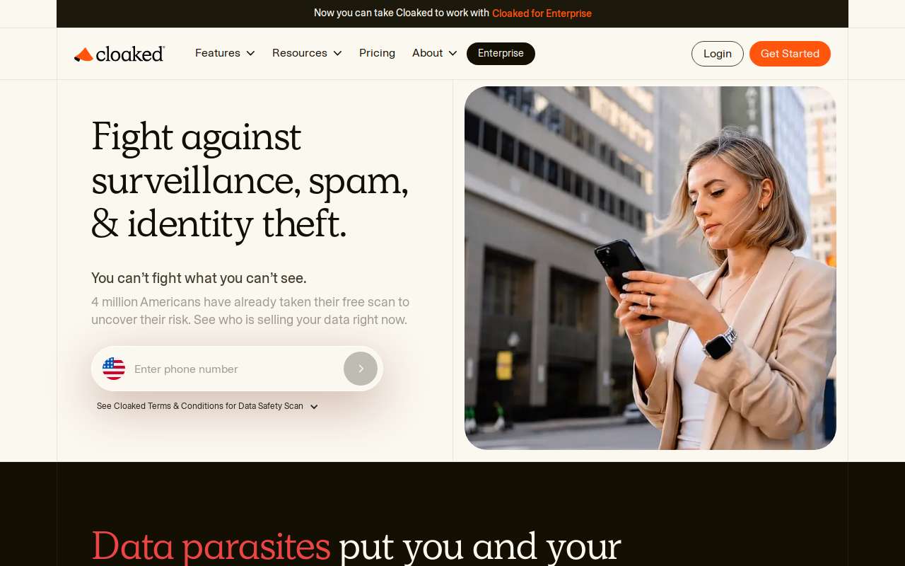 The Cloaked home page, as my checks saw it