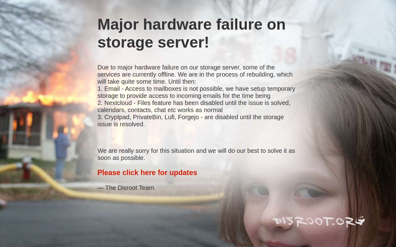 The Disroot home page, as my checks saw it