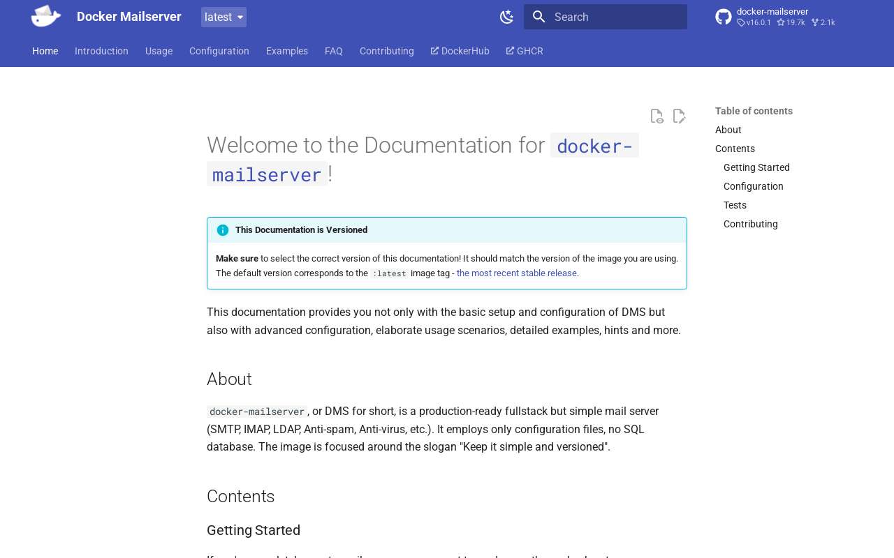 The docker-mailserver home page, as my checks saw it