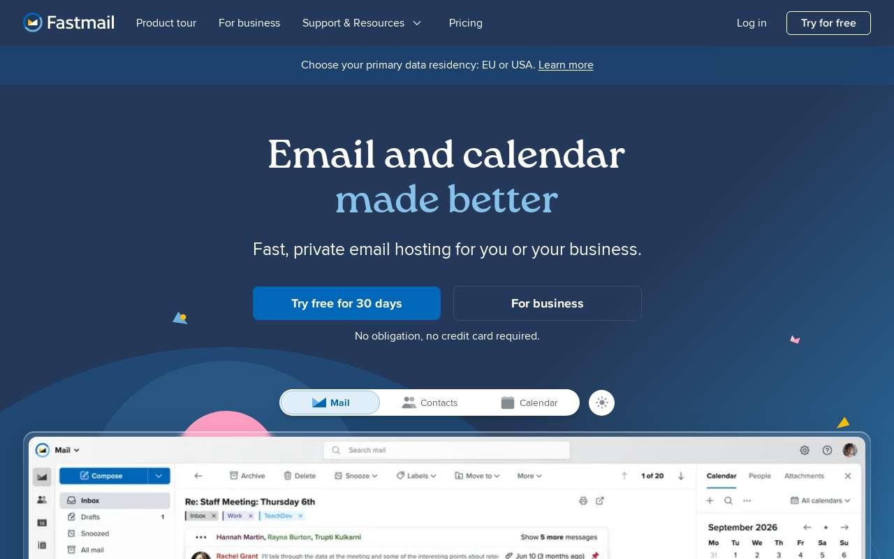 The Fastmail home page, as my checks saw it