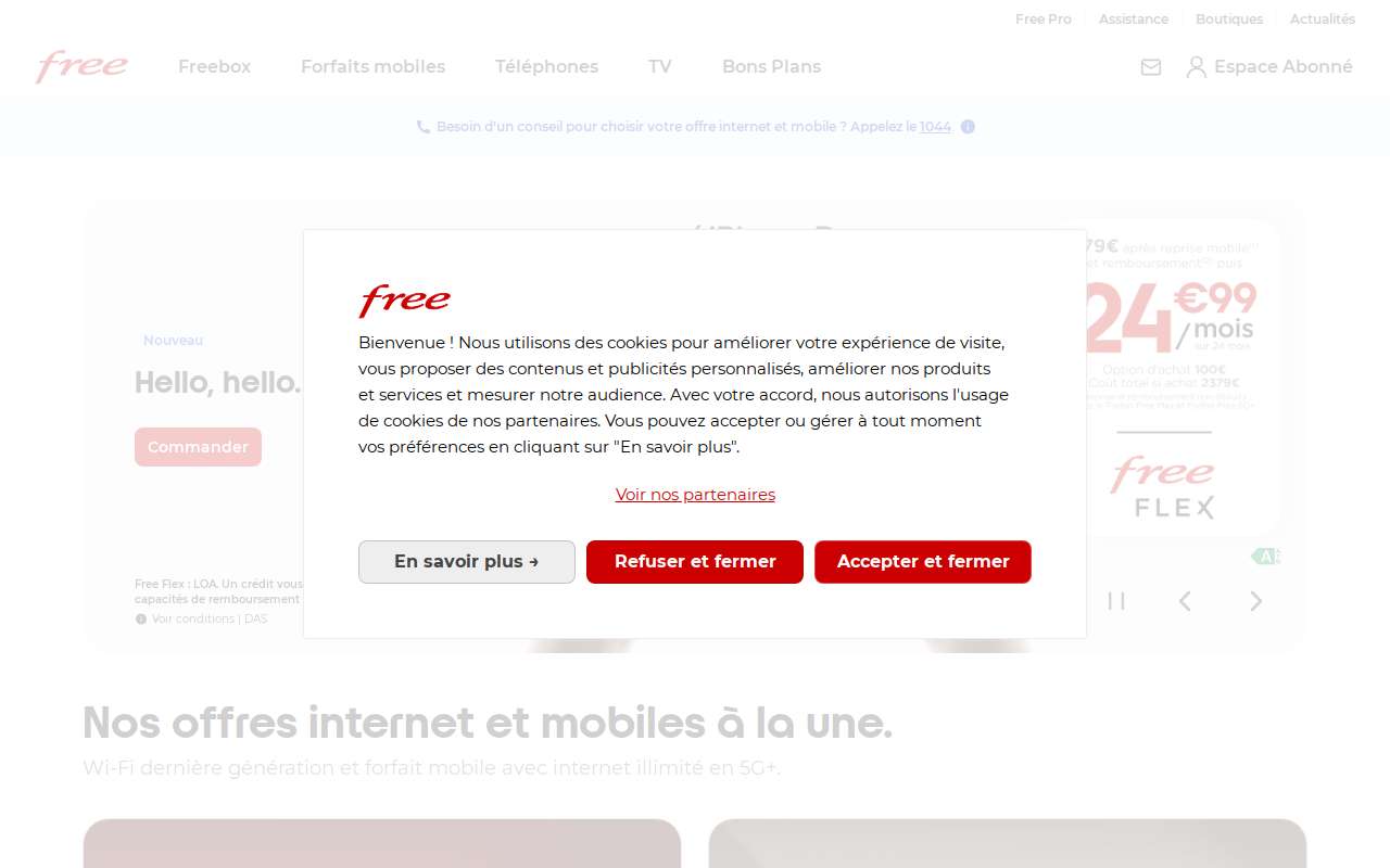 The Free.fr home page, as my checks saw it
