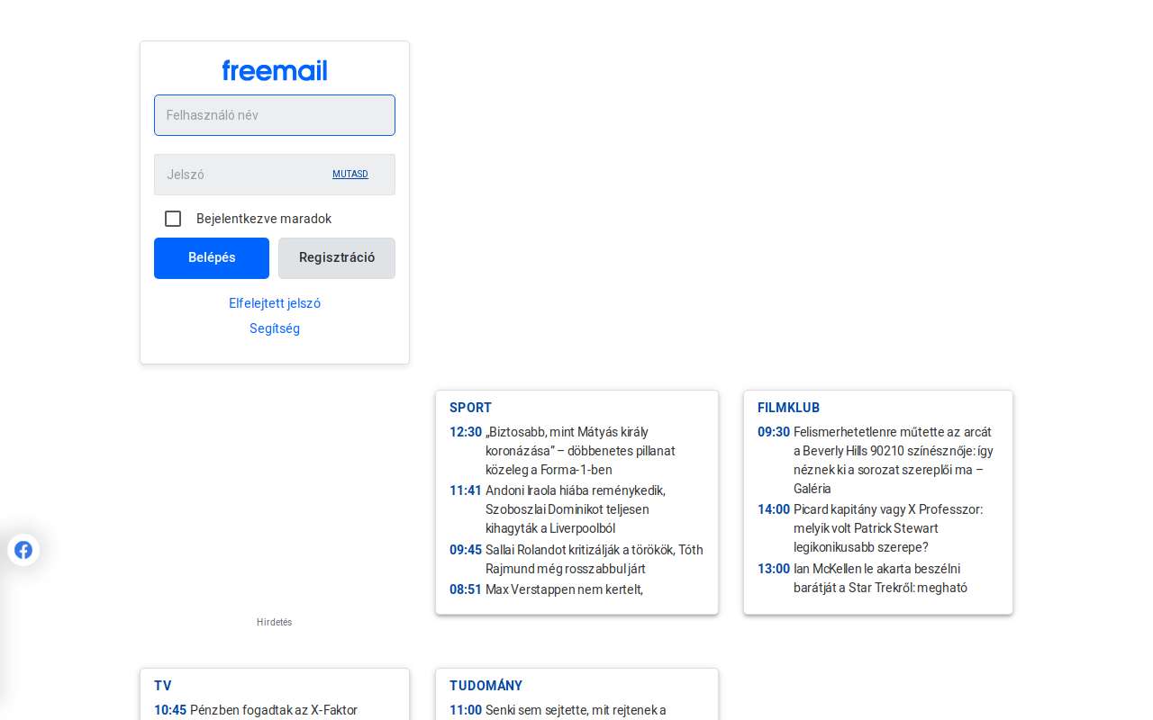 The Freemail home page, as my checks saw it