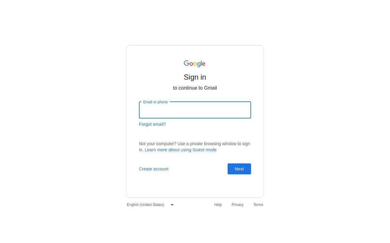 The Gmail home page, as my checks saw it