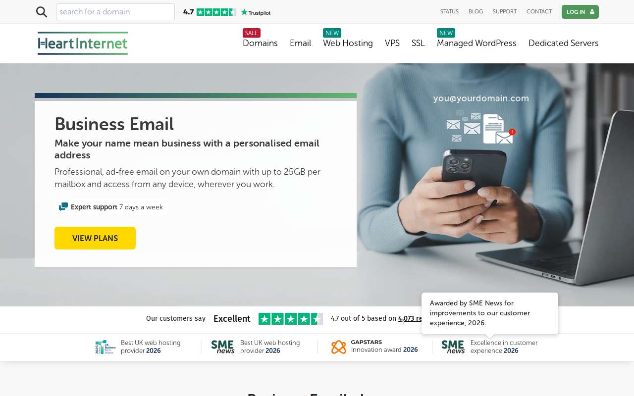 The Heart Internet home page, as my checks saw it