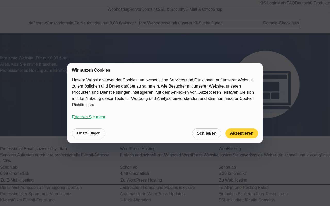 The Host Europe home page, as my checks saw it