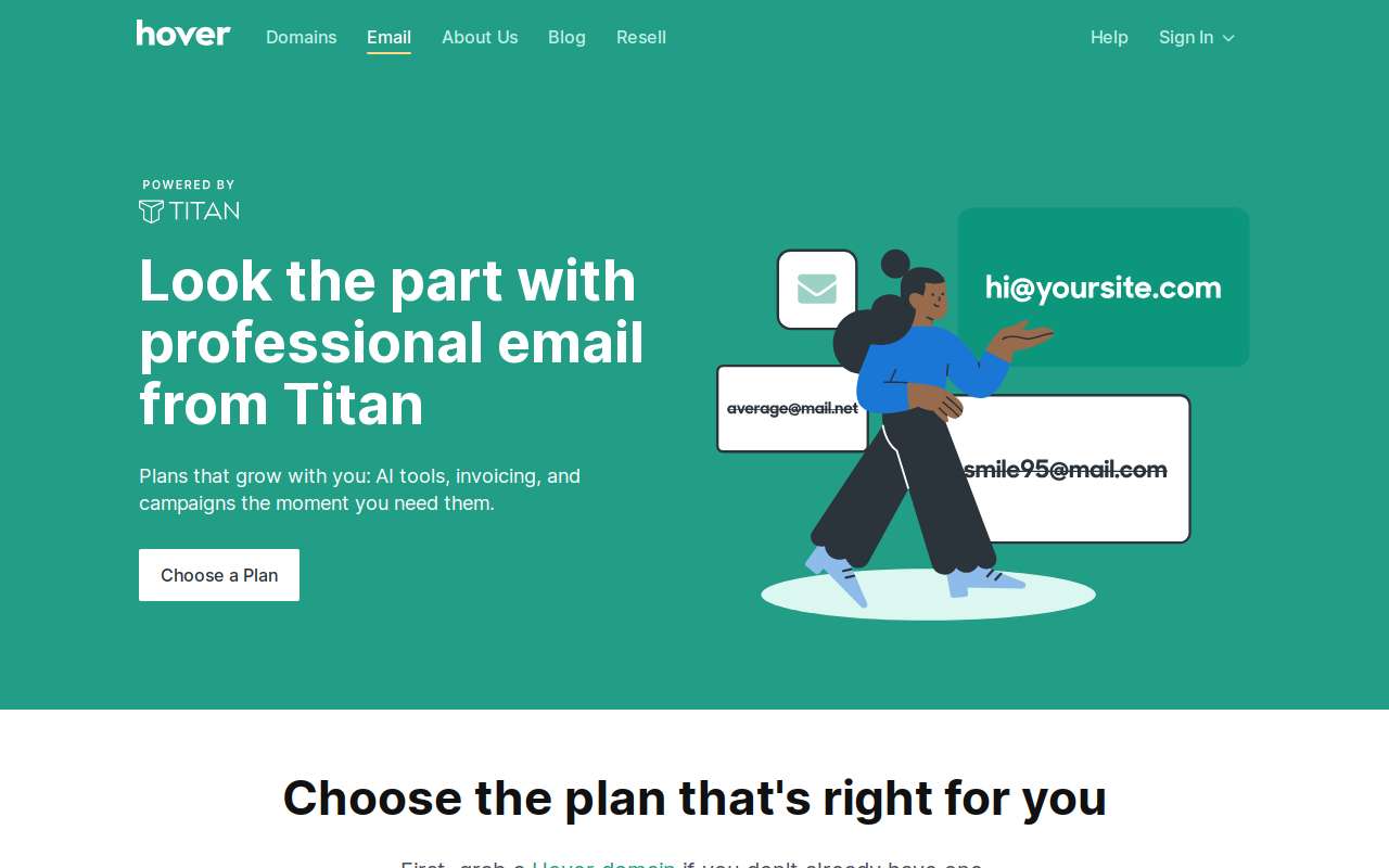 The Hover home page, as my checks saw it