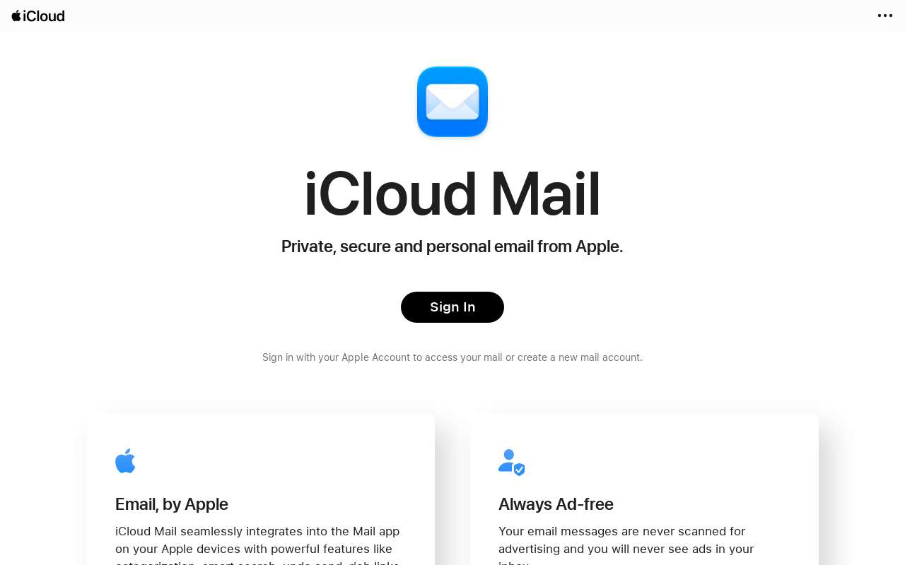 The iCloud Mail home page, as my checks saw it