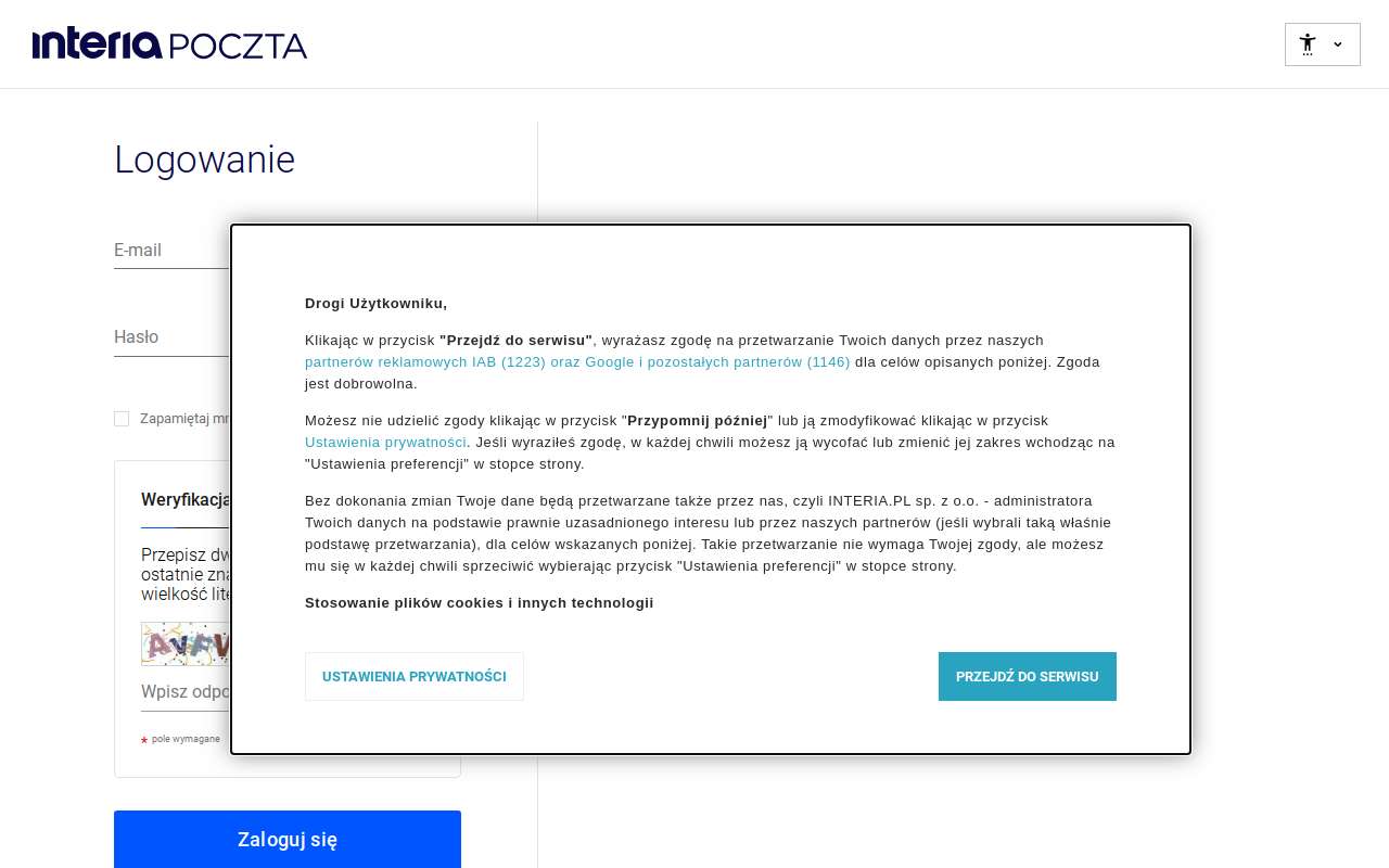 The Interia Poczta home page, as my checks saw it