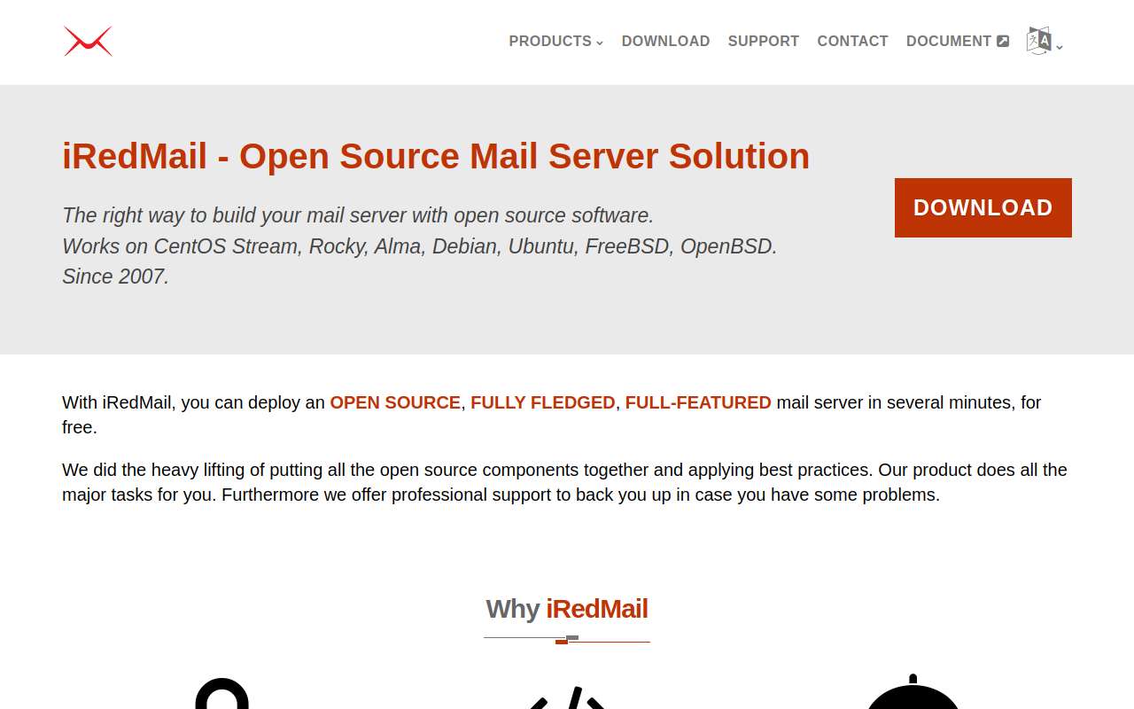 The iRedMail home page, as my checks saw it