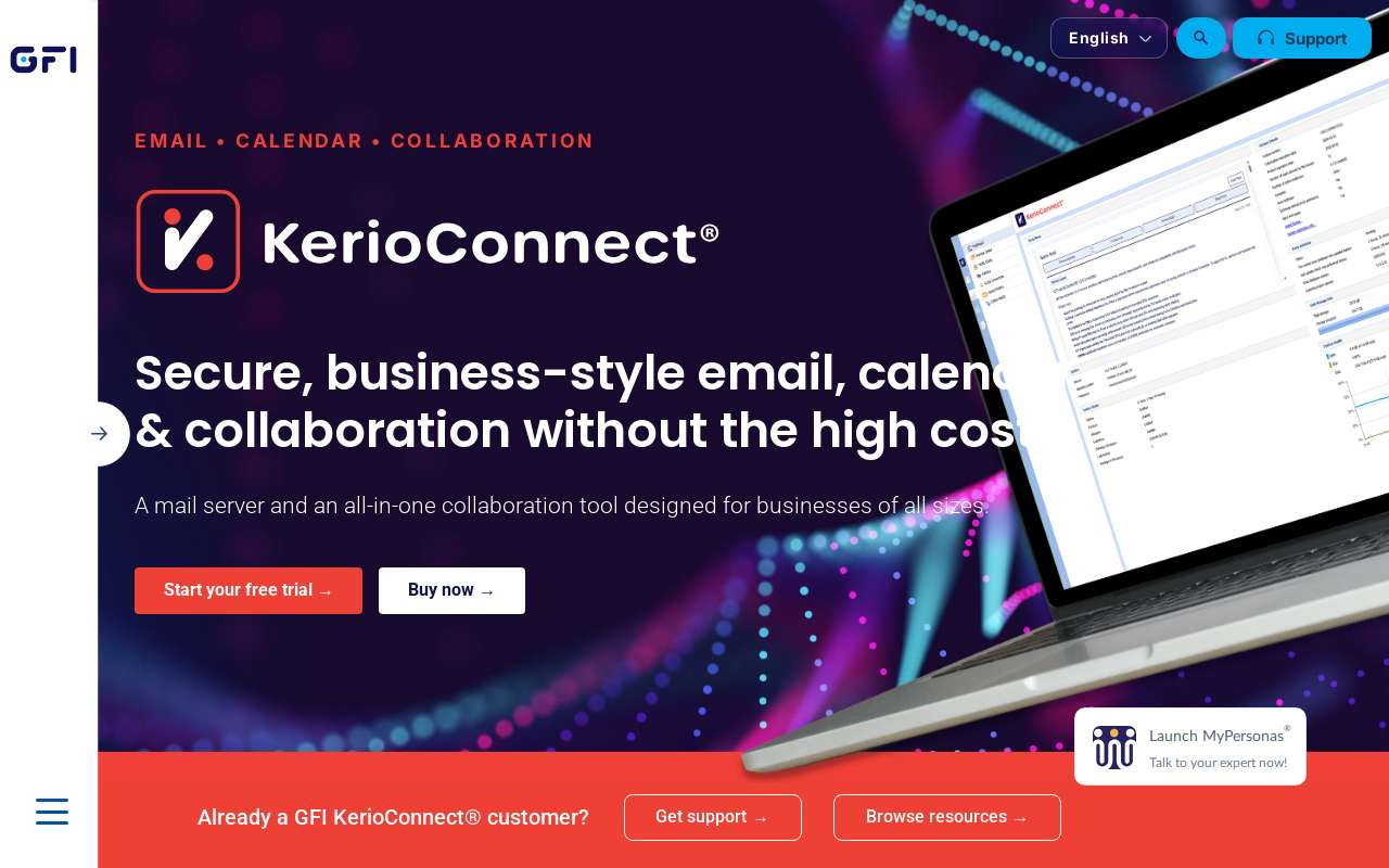 The Kerio Connect home page, as my checks saw it