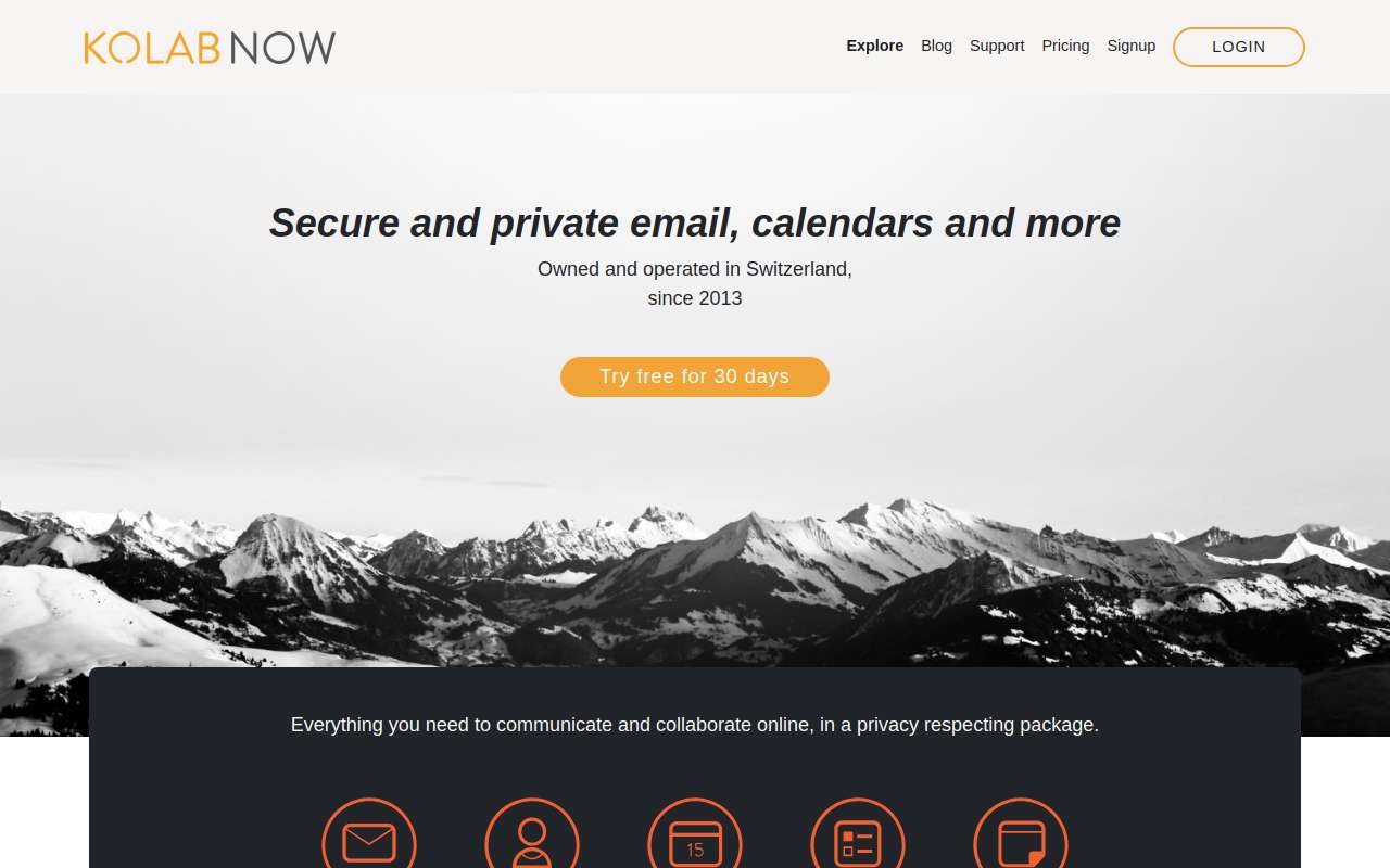 The Kolab Now home page, as my checks saw it