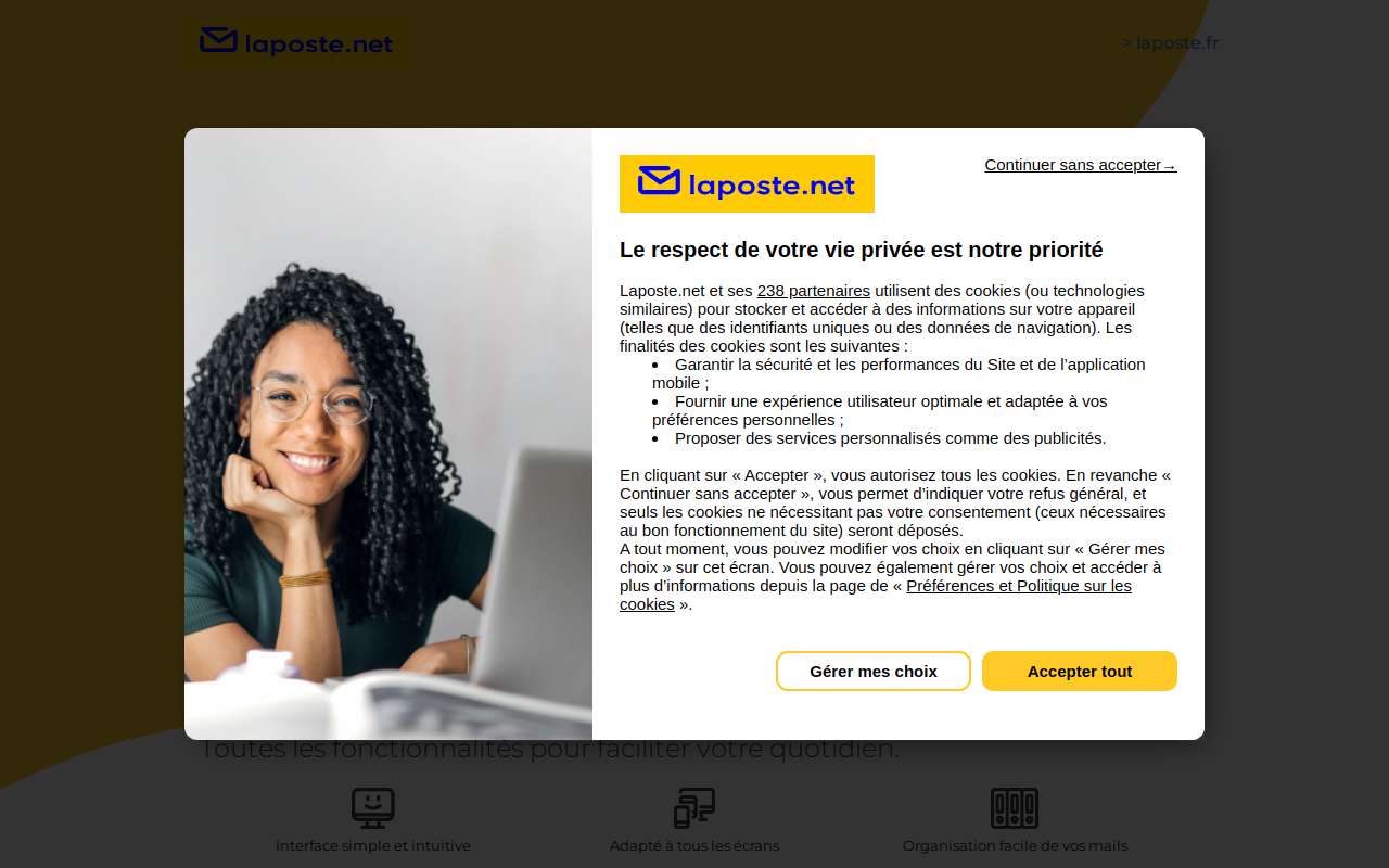 The La Poste Mail home page, as my checks saw it