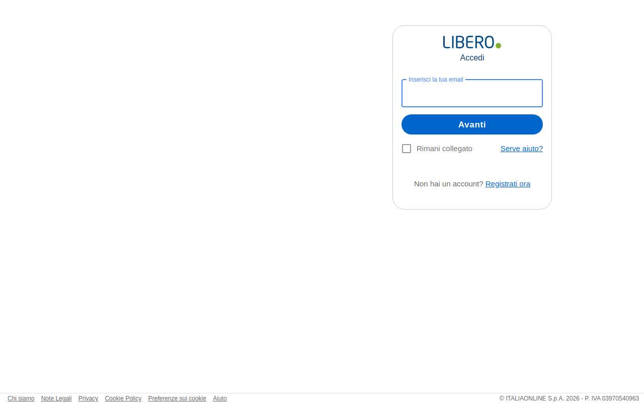 The Libero Mail home page, as my checks saw it