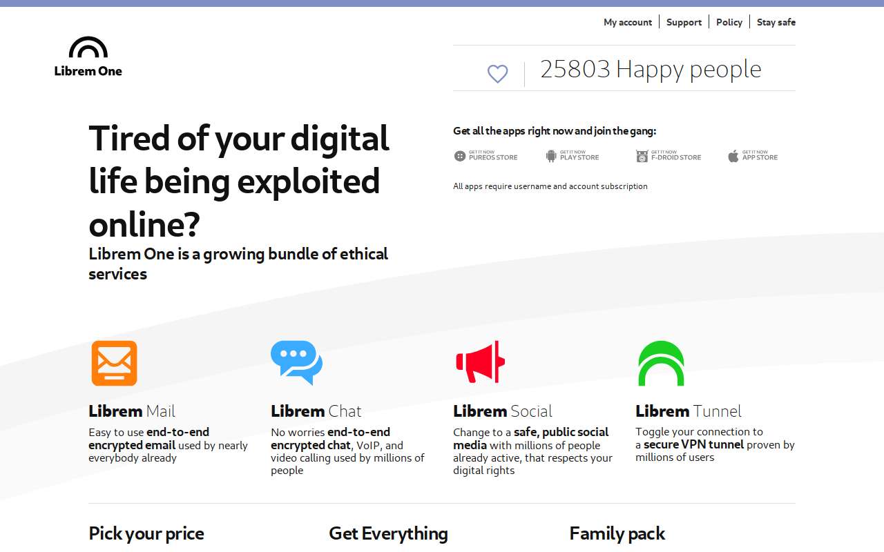 The Librem One home page, as my checks saw it