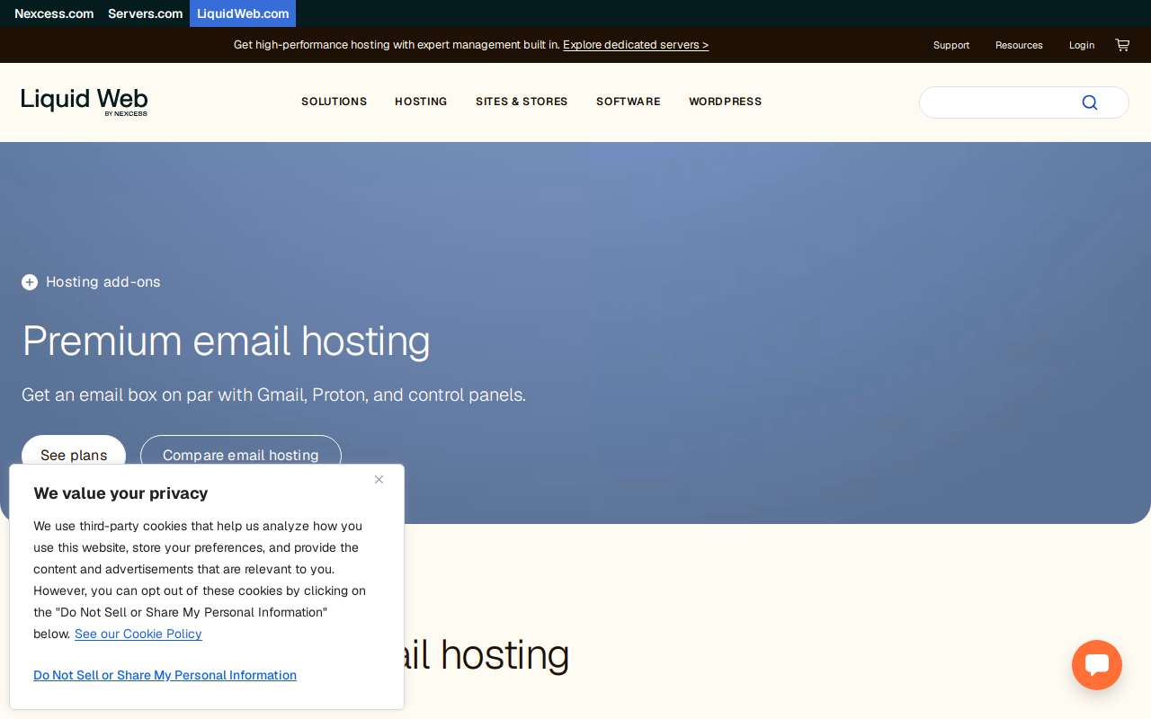The Liquid Web home page, as my checks saw it