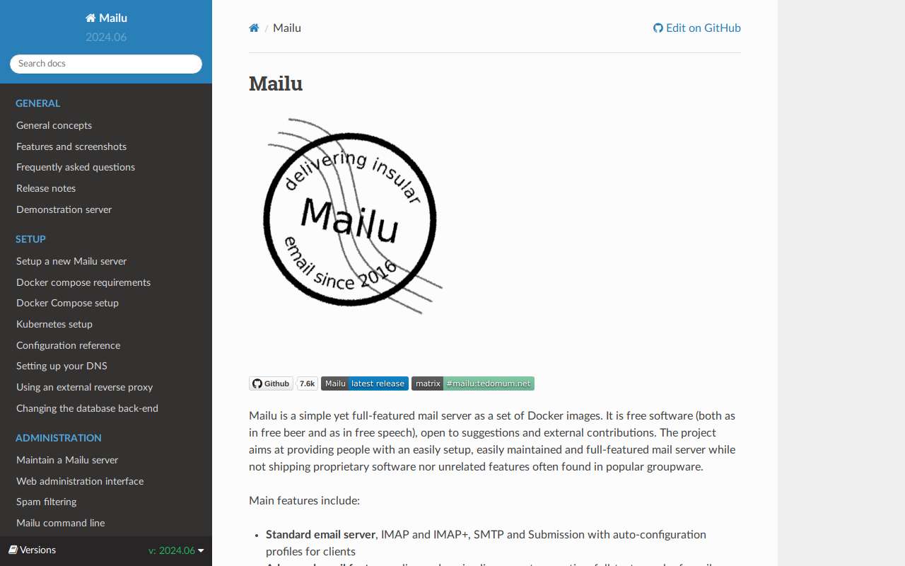 The Mailu home page, as my checks saw it