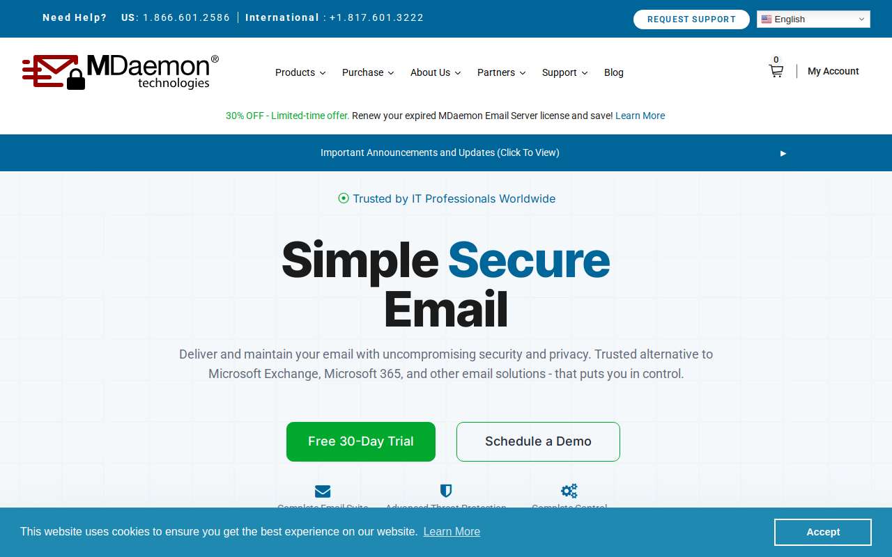The MDaemon home page, as my checks saw it