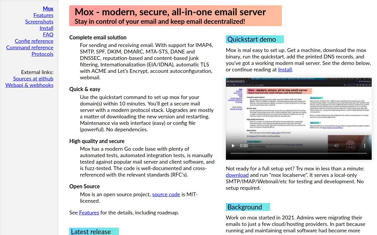 The Mox home page, as my checks saw it