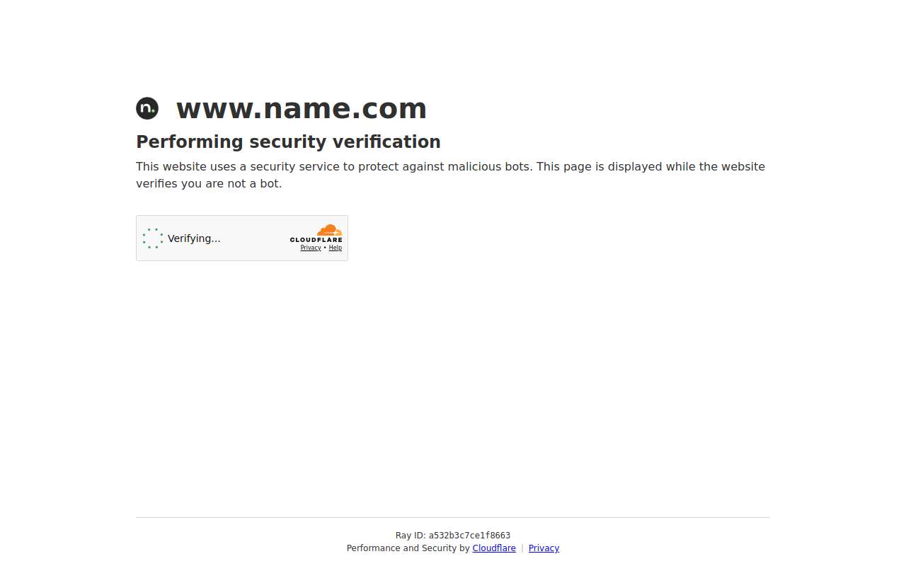 The name.com home page, as my checks saw it