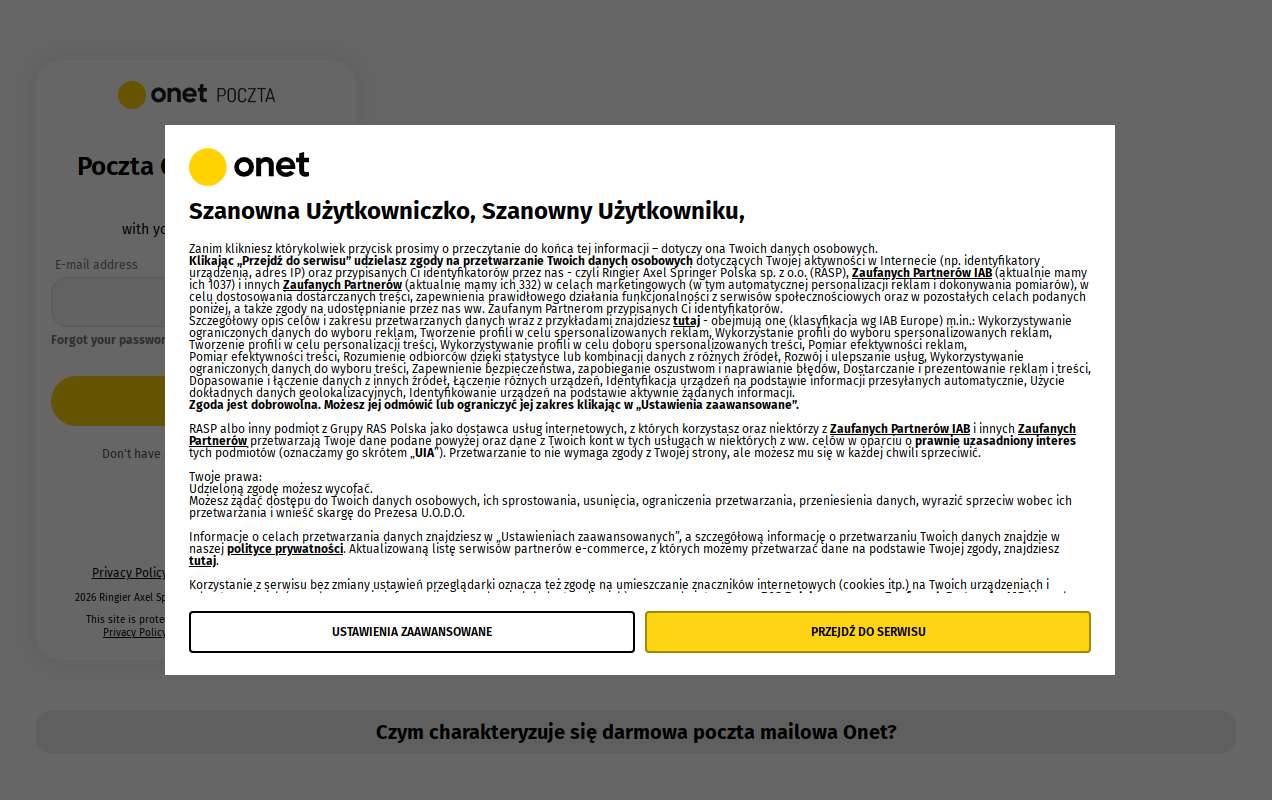 The Onet Poczta home page, as my checks saw it