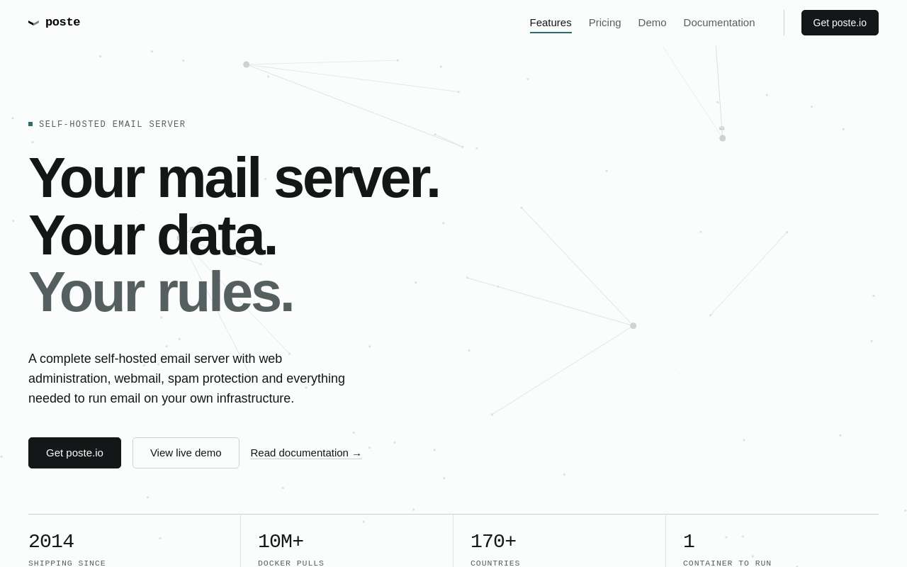 The Poste.io home page, as my checks saw it