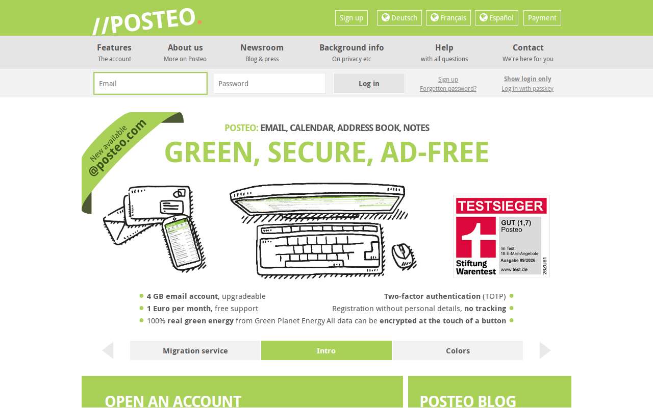 The Posteo home page, as my checks saw it