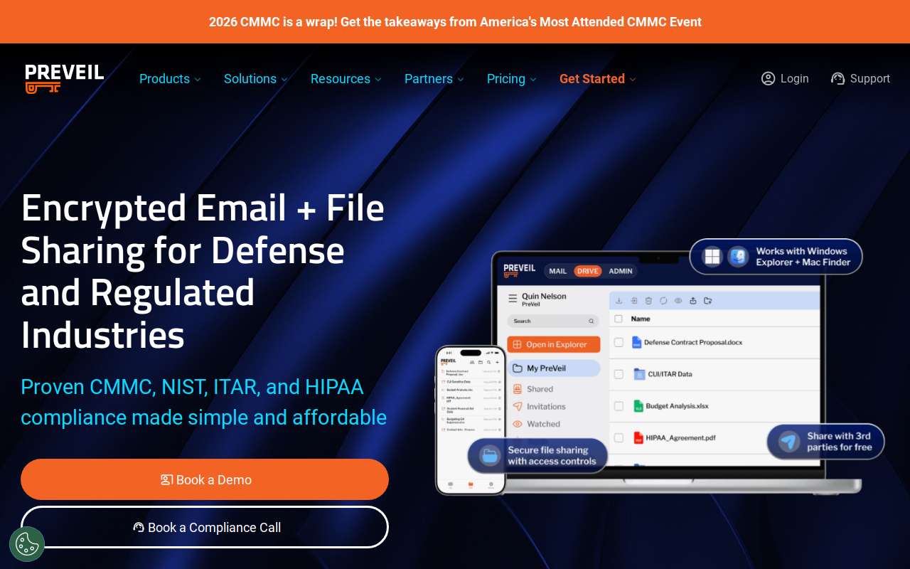 The PreVeil home page, as my checks saw it