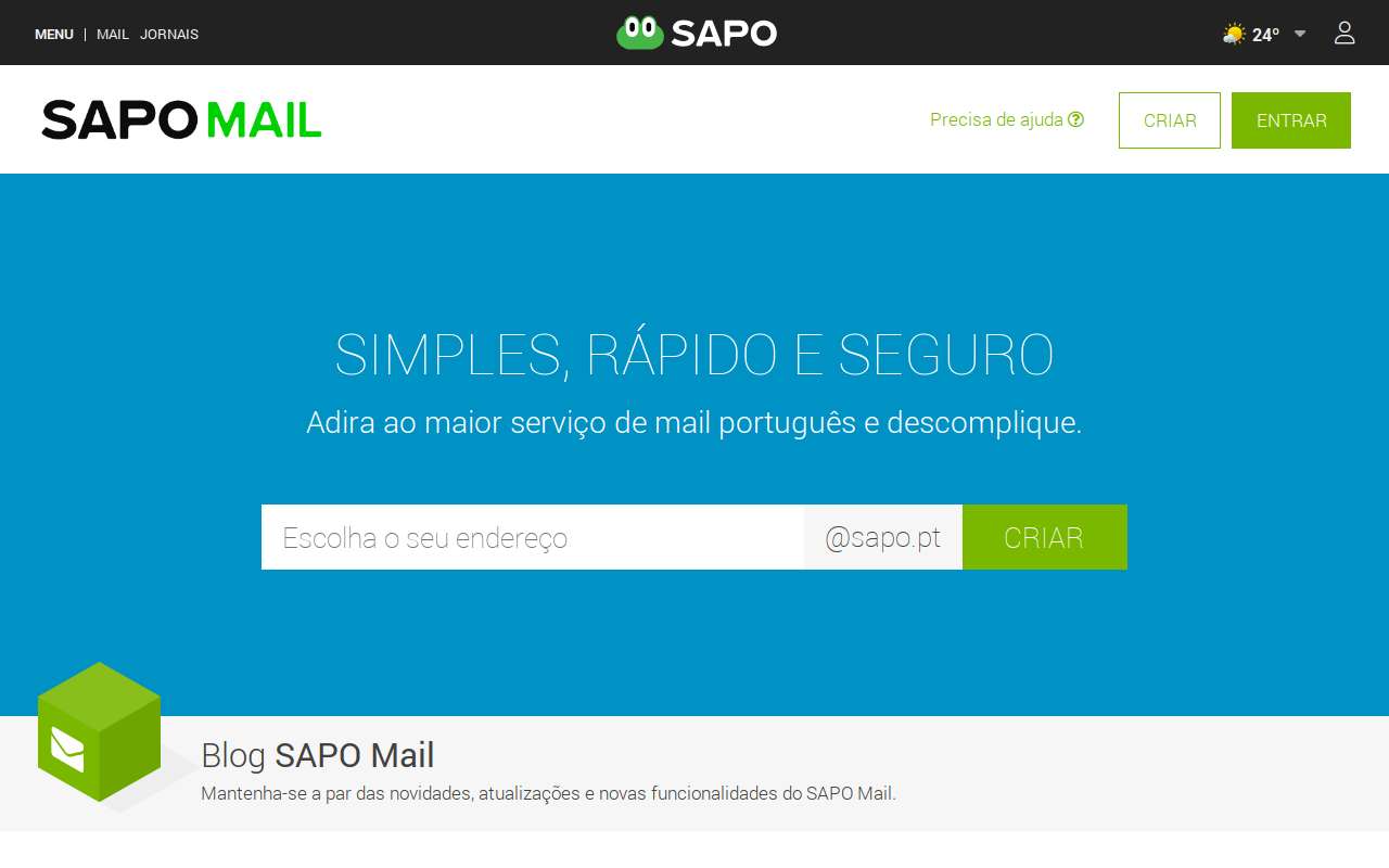 The SAPO Mail home page, as my checks saw it