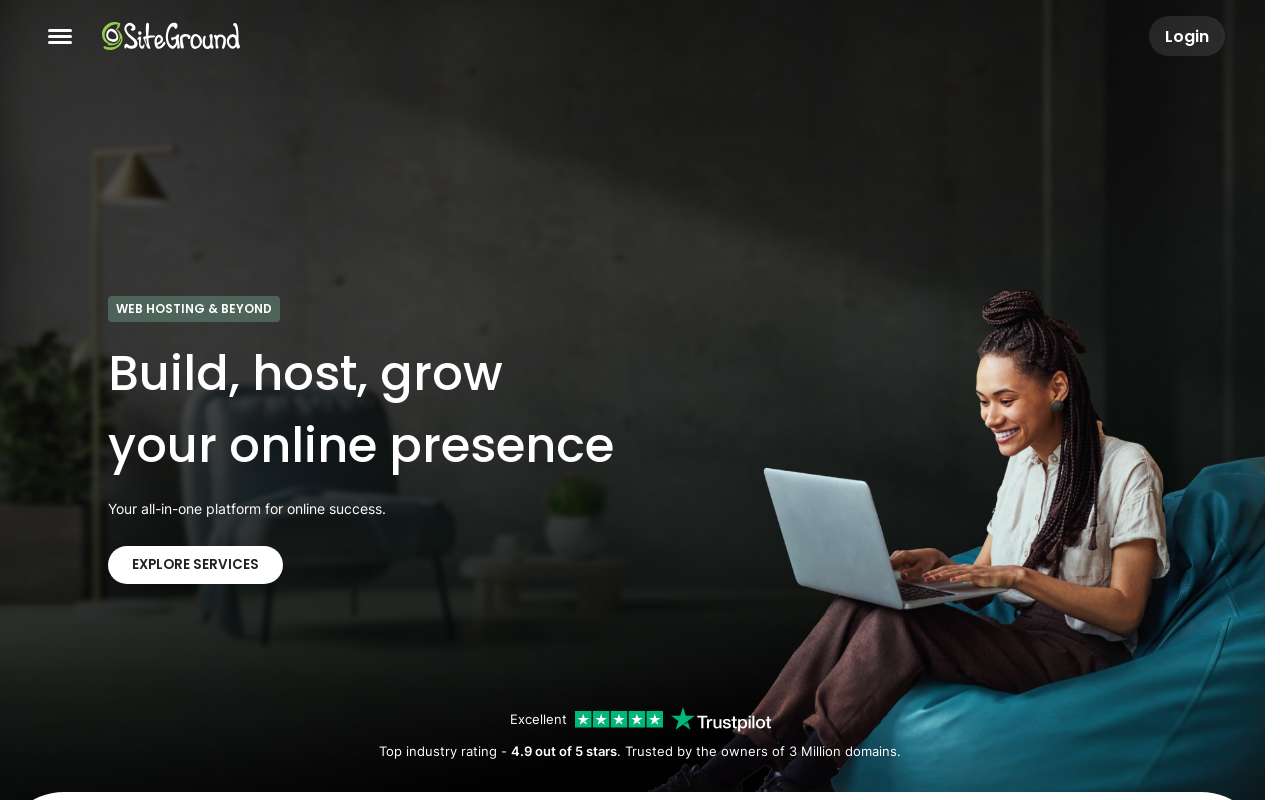 The SiteGround home page, as my checks saw it
