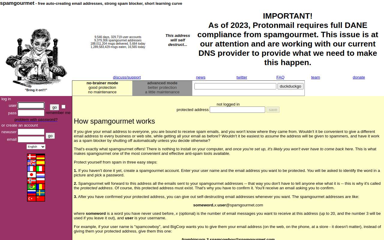 The spamgourmet home page, as my checks saw it