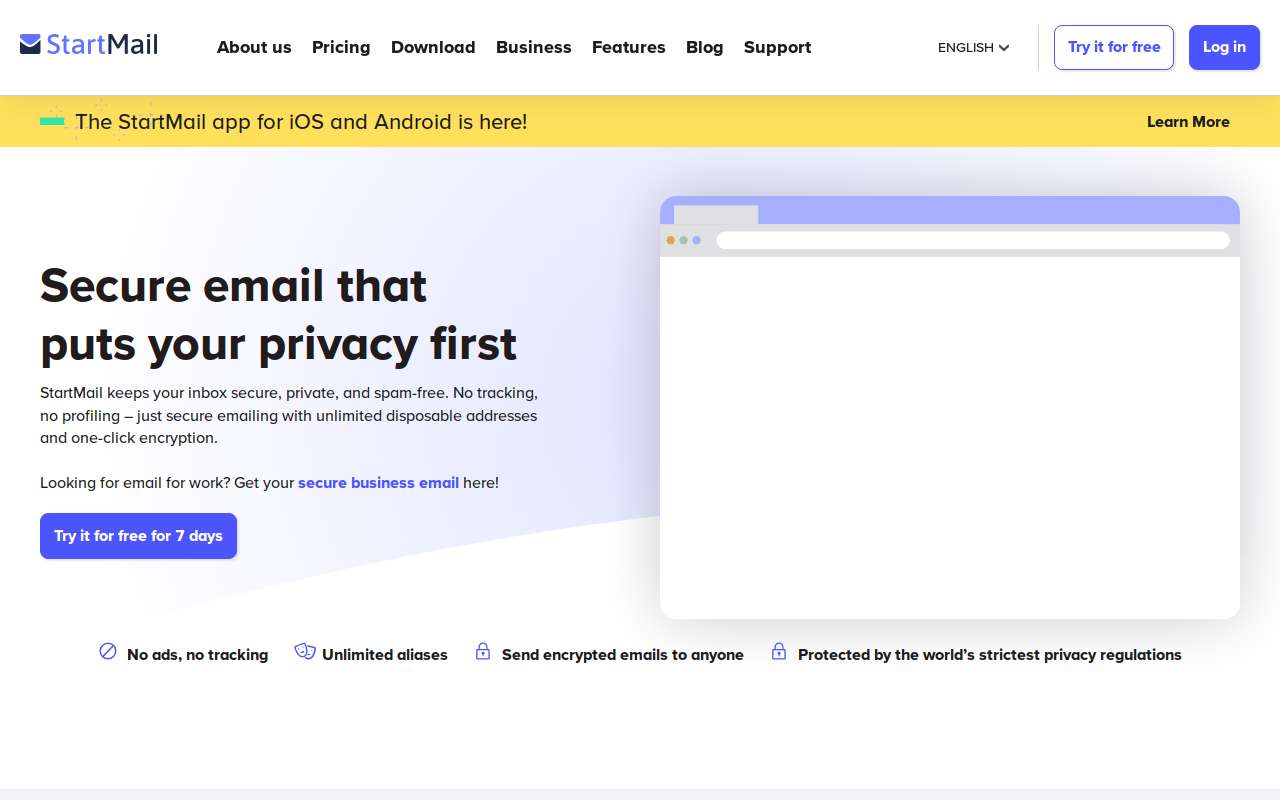The StartMail home page, as my checks saw it