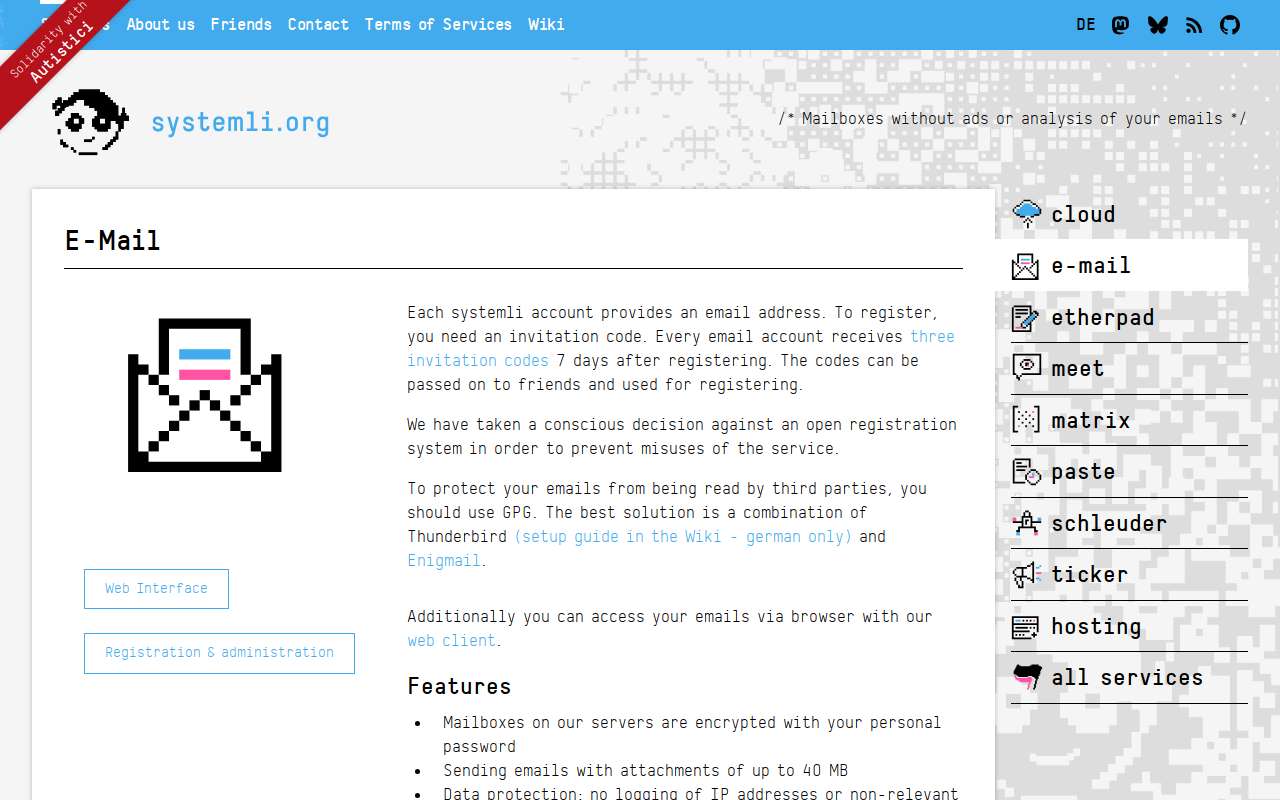 The Systemli home page, as my checks saw it