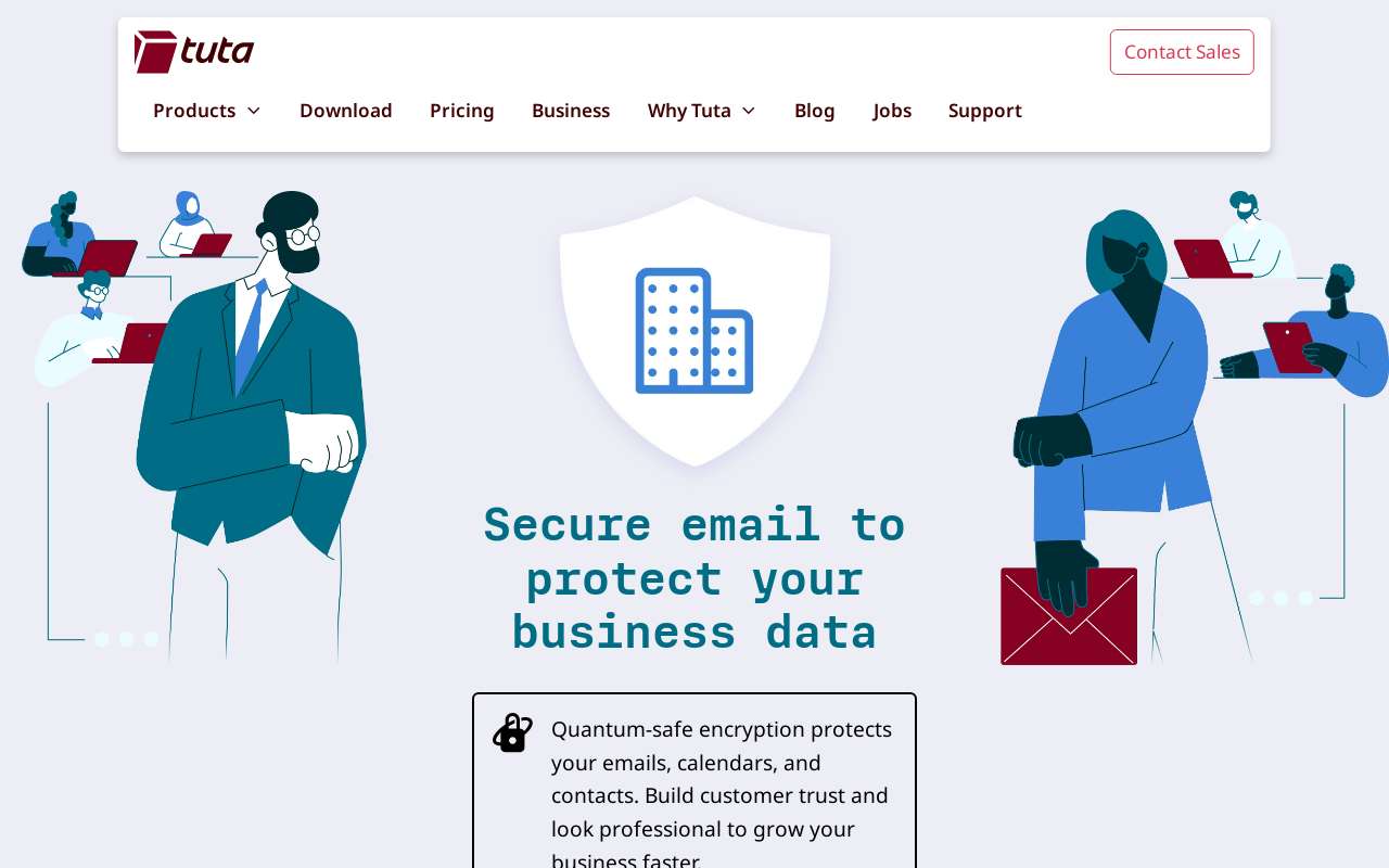 The Tuta Business home page, as my checks saw it