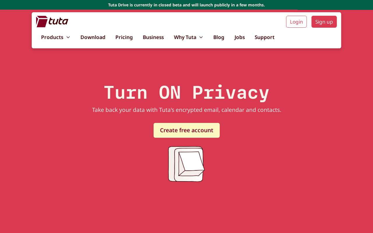 The Tuta home page, as my checks saw it