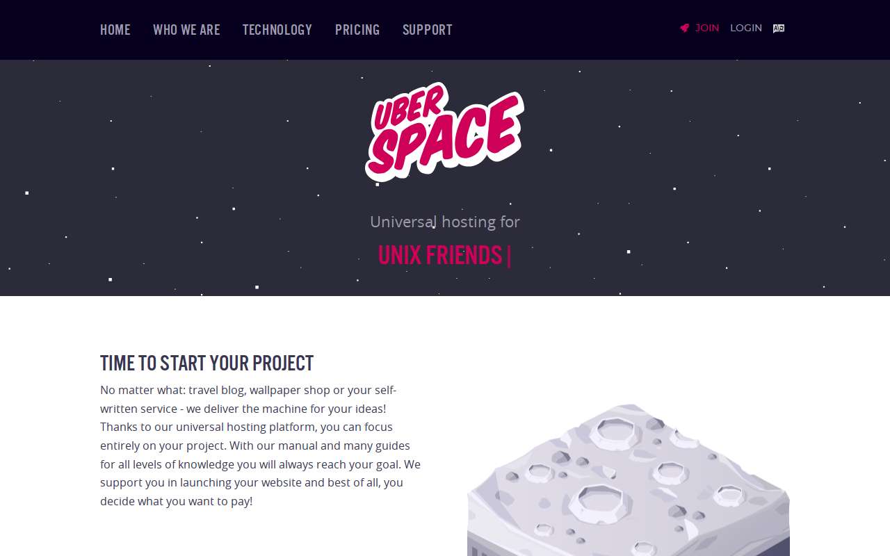 The Uberspace home page, as my checks saw it