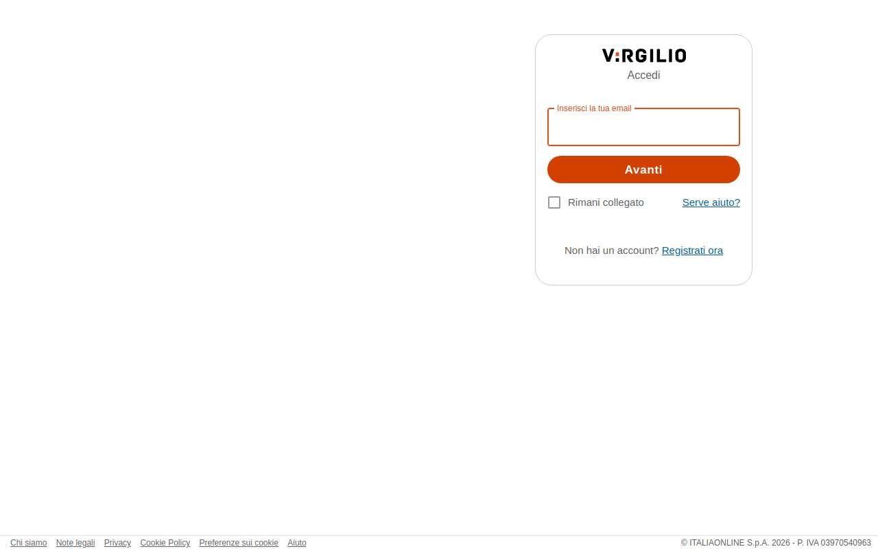 The Virgilio Mail home page, as my checks saw it
