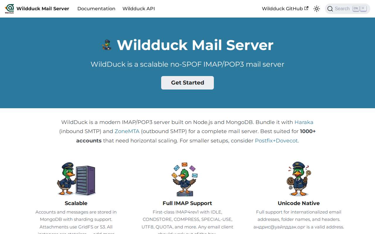 The WildDuck home page, as my checks saw it