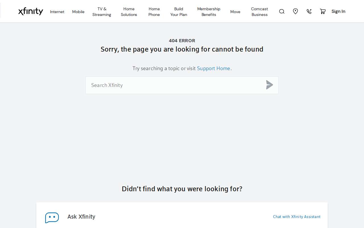 The Xfinity Connect home page, as my checks saw it