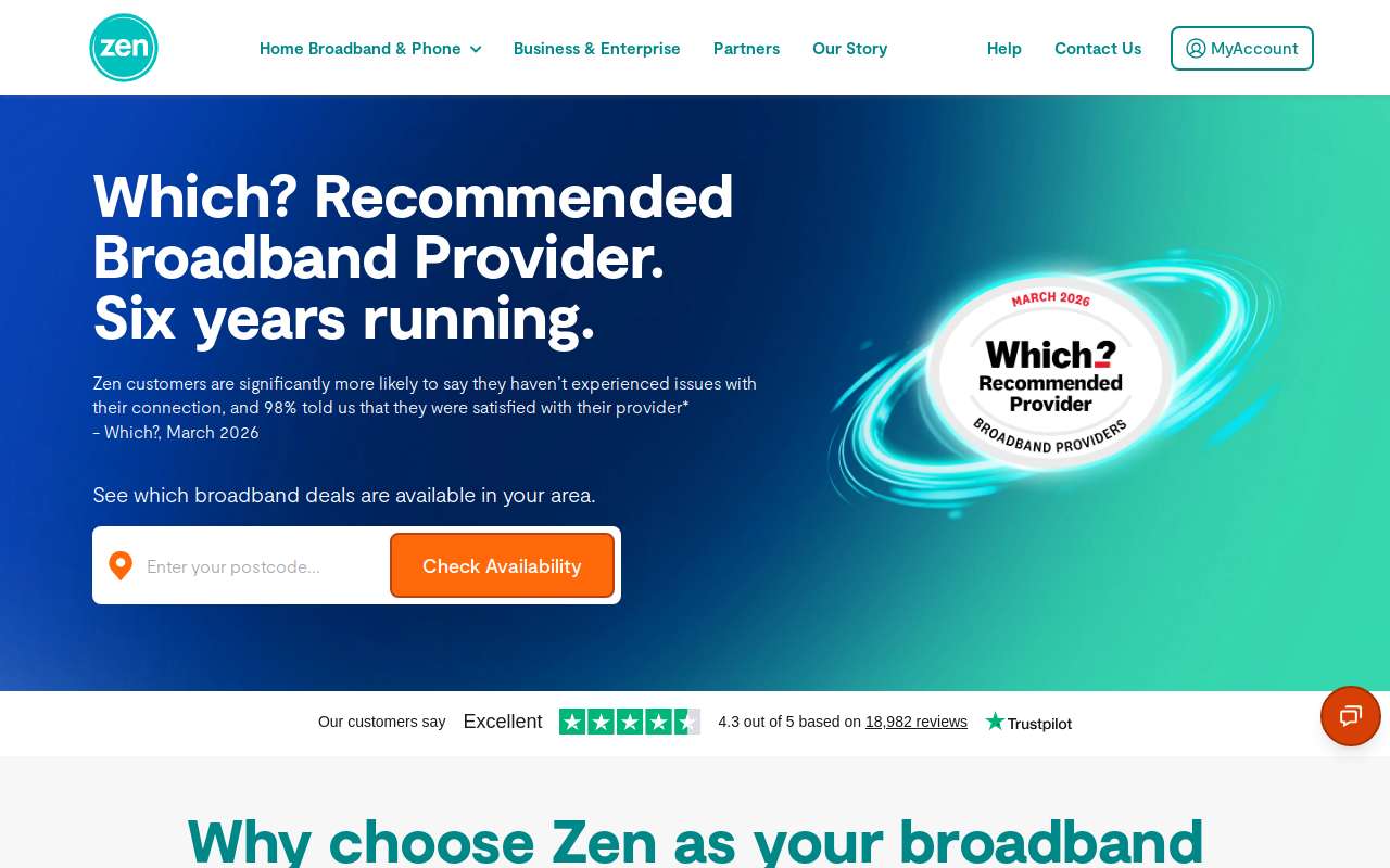 The Zen Internet home page, as my checks saw it